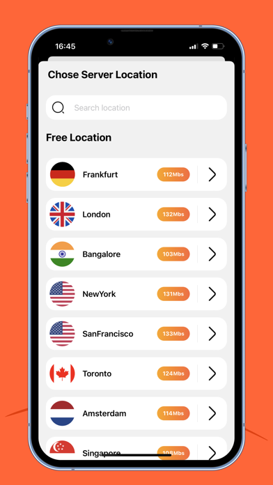 MoonVPN server selection screen